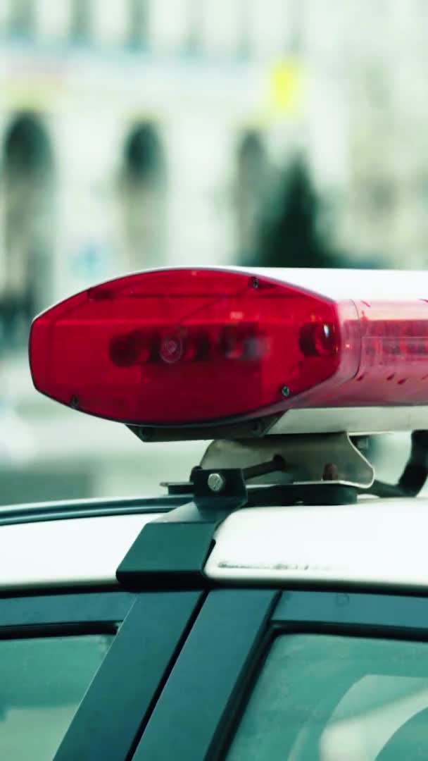 Clignotant clignotant sur le toit d'une voiture de police Vidéo verticale — Video