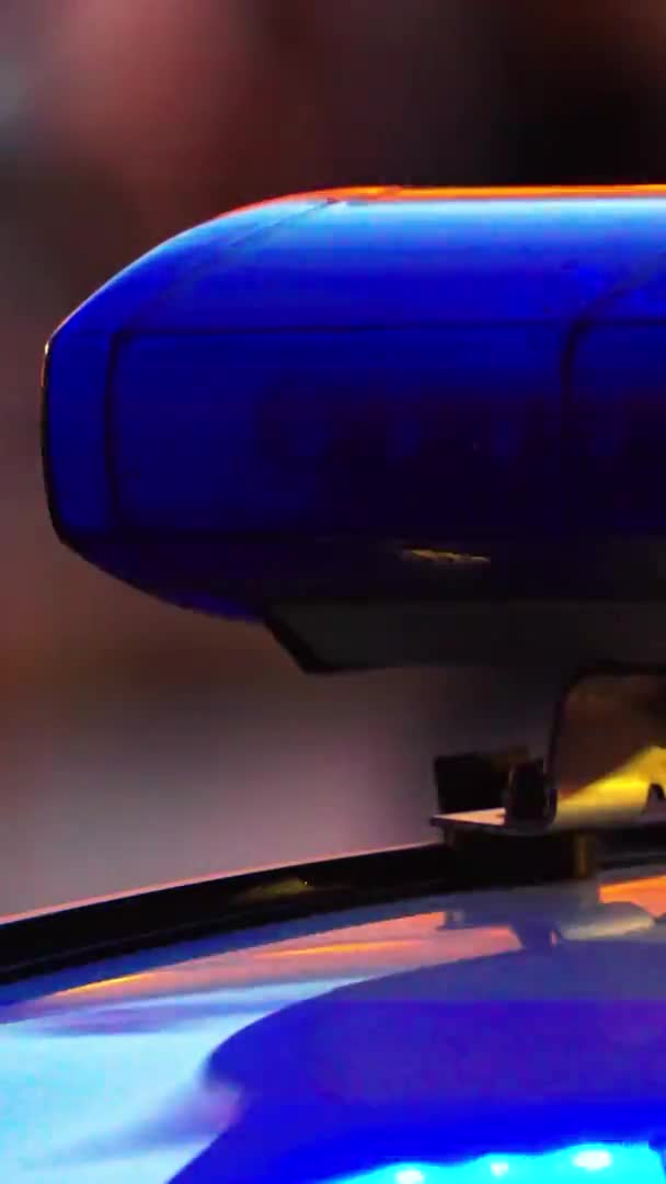 Flashing flasher on the roof of a police car at night Vertical video — Stock Video