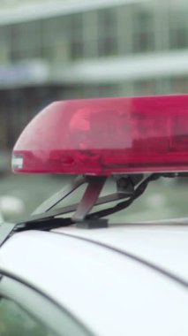 Bir polis arabasının çatısında teşhirci dikey video