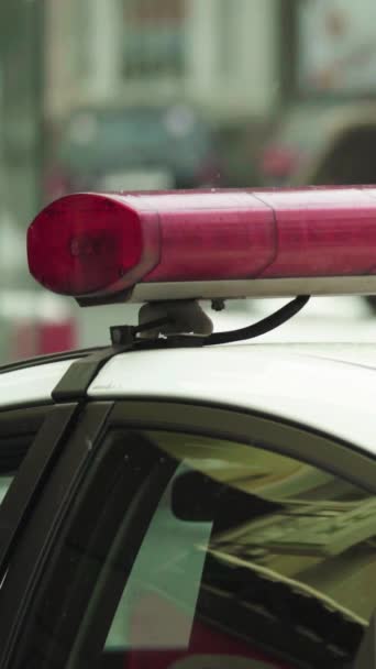 Αναβοσβήνει αναλαμπή στην οροφή ενός αυτοκινήτου της αστυνομίας Κάθετη βίντεο — Αρχείο Βίντεο