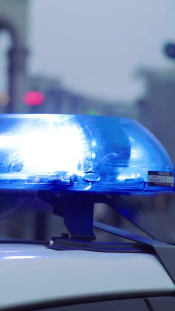 Flasher intermitente en el techo de un coche de policía por la noche Vídeo vertical — Vídeos de Stock