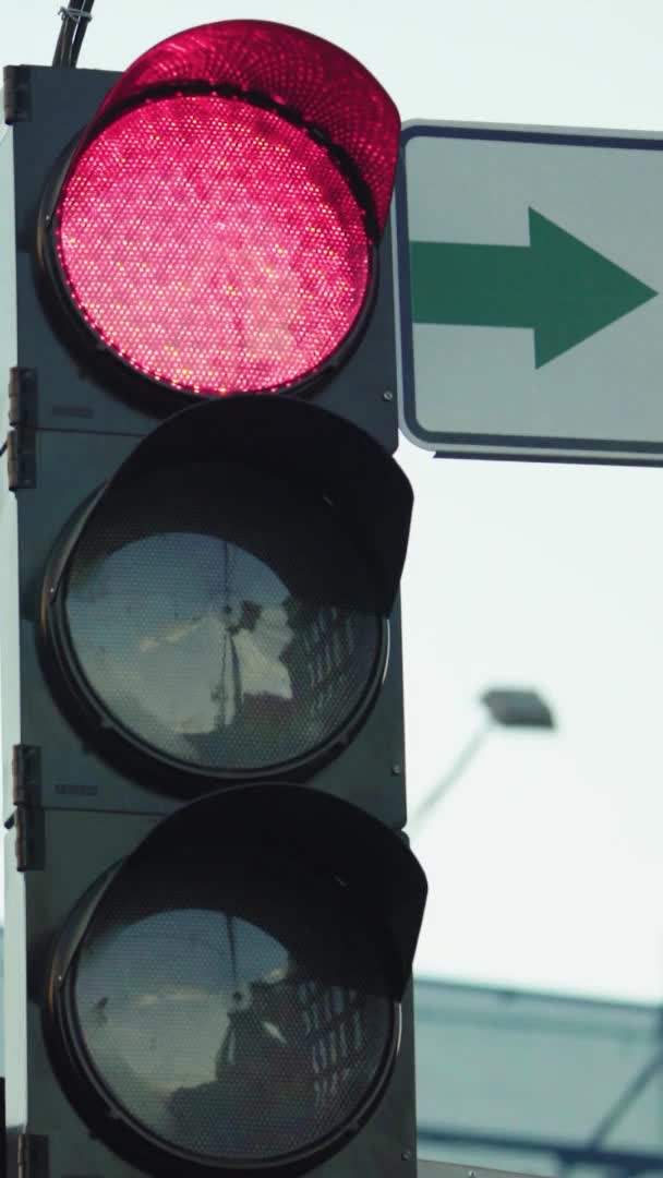 Светофор на дороге в течение дня Вертикальное видео — стоковое видео