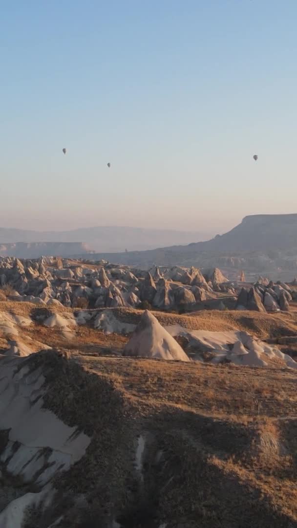 Ballonnen in Cappadocia Verticale video Slow motion — Stockvideo