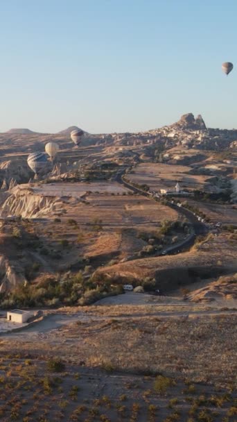 Balloons in Cappadocia Vertical video Slow motion — Stock Video