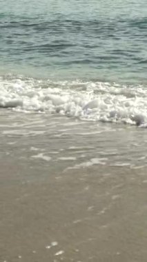 Sahildeki sahile yakın çekim. Dikey video.