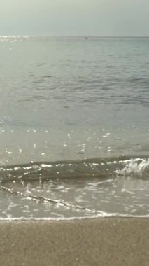 Sahildeki sahile yakın çekim. Dikey video.