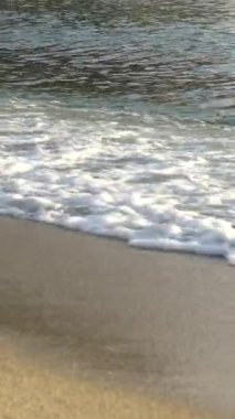 Sahildeki sahile yakın çekim. Dikey video.