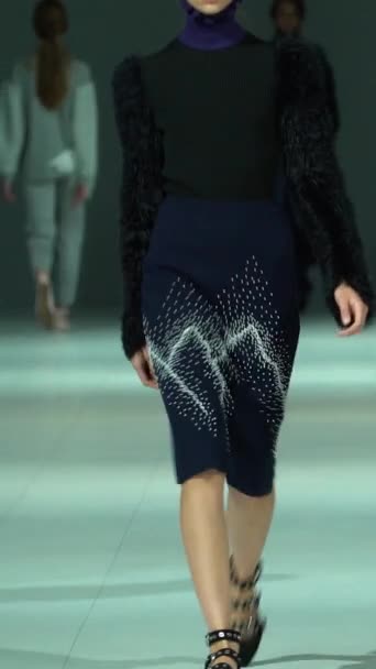 Woman model on the catwalk during a fashion show Vertical video — Αρχείο Βίντεο