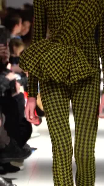 Woman model on the catwalk during a fashion show Vertical video — Vídeos de Stock