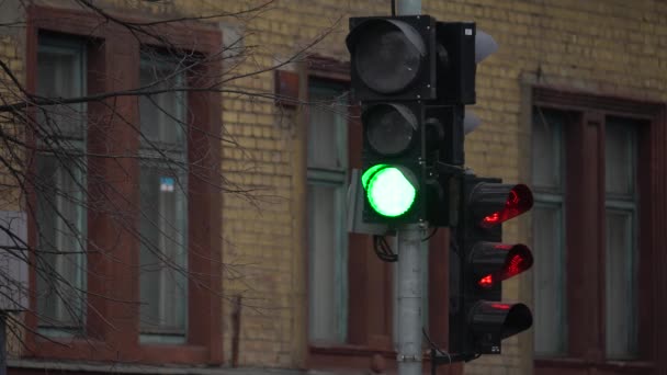 도로의 교통 신호등은 교통을 조절 한다 — 비디오