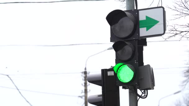 Lampu lalu lintas di jalan mengatur lalu lintas — Stok Video