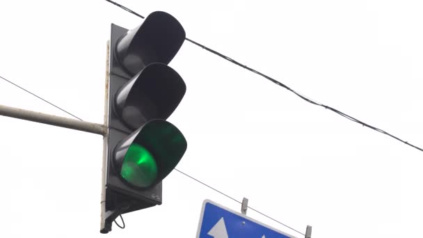 Traffic light on the road regulates traffic — Stock Video