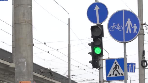 Ampel auf der Straße regelt den Verkehr — Stockvideo