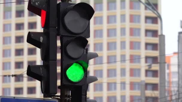 Ampel auf der Straße regelt den Verkehr — Stockvideo