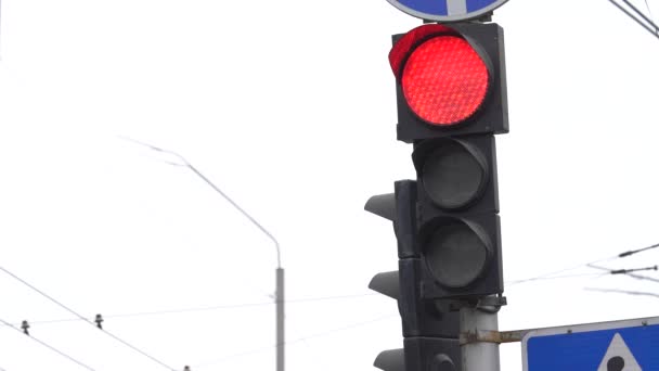 Verkeerslichten op de weg regelen het verkeer — Stockvideo