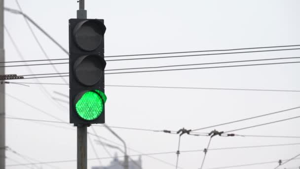 सड़क पर यातायात प्रकाश यातायात को नियंत्रित करता है — स्टॉक वीडियो