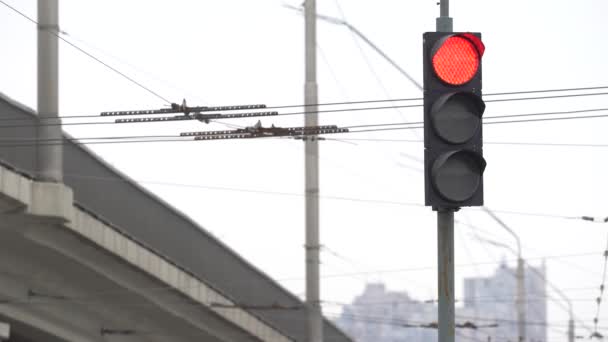 Semáforo en la carretera regula el tráfico — Vídeos de Stock