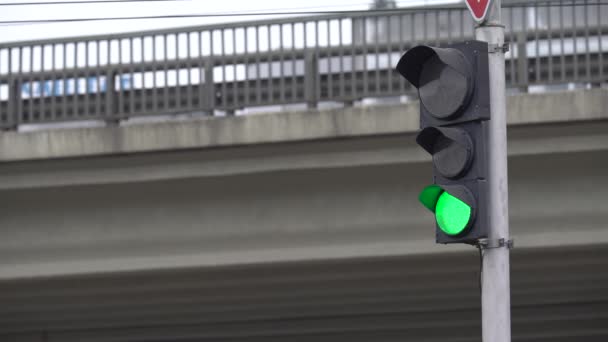 O semáforo na estrada regula o tráfego — Vídeo de Stock