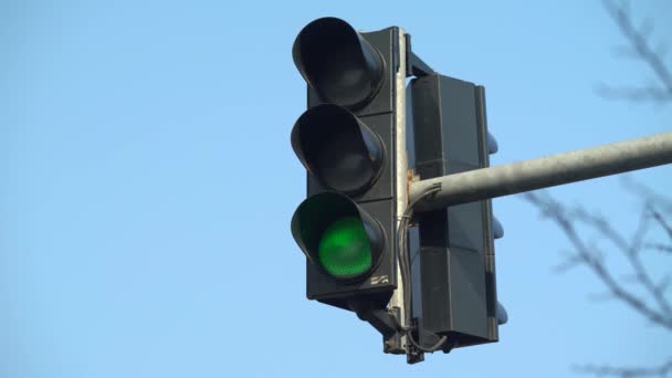 Semáforo en la carretera regula el tráfico — Vídeos de Stock