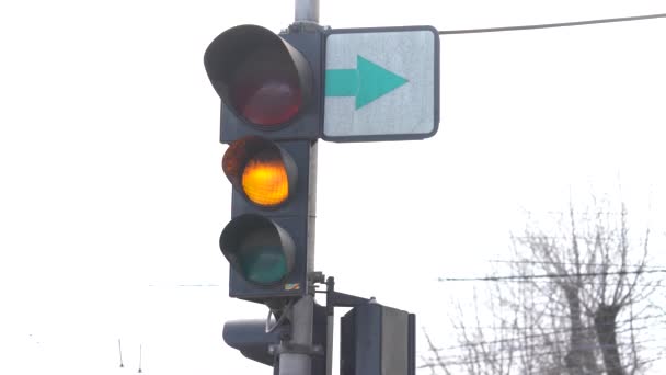 Semáforo en la carretera regula el tráfico — Vídeos de Stock