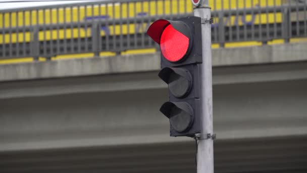 Semáforo en la carretera regula el tráfico — Vídeos de Stock