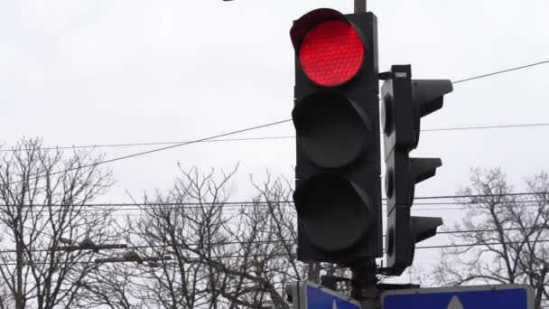 Semáforo en la carretera regula el tráfico — Vídeos de Stock