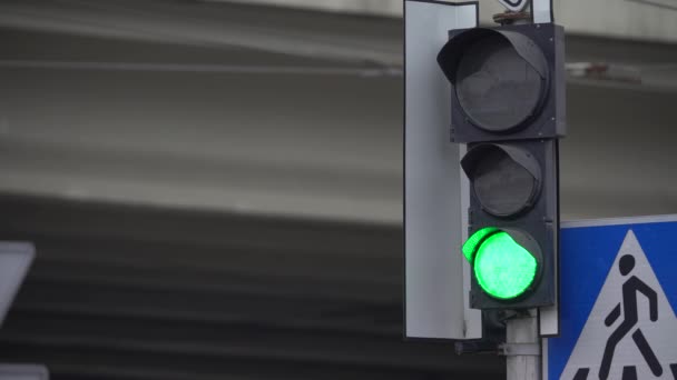 O semáforo na estrada regula o tráfego — Vídeo de Stock