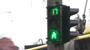 Yaya trafik lambası gündüz şehir caddesinde