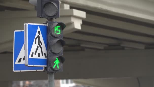 Fußgänger-Ampel auf einer Stadtstraße bei Tag — Stockvideo