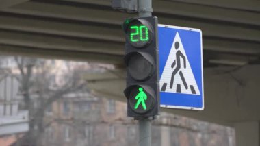 Yaya trafik lambası gündüz şehir caddesinde