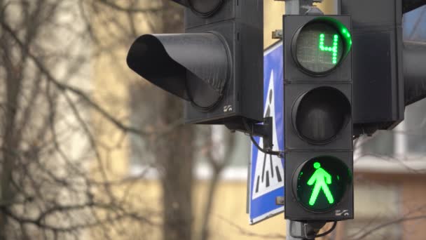 Gångtrafikljus på en stadsgata om dagen — Stockvideo