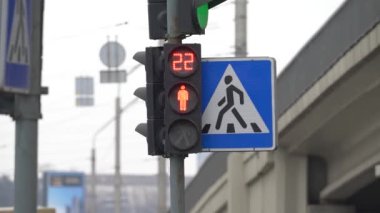 Yaya trafik lambası gündüz şehir caddesinde
