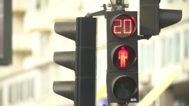 Semaforo pedonale su una strada cittadina di giorno — Video Stock