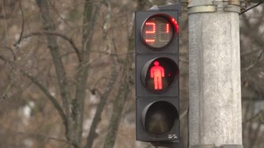 Yaya trafik lambası gündüz şehir caddesinde