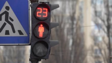 Yaya trafik lambası gündüz şehir caddesinde