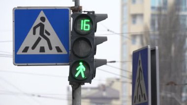 Yaya trafik lambası gündüz şehir caddesinde