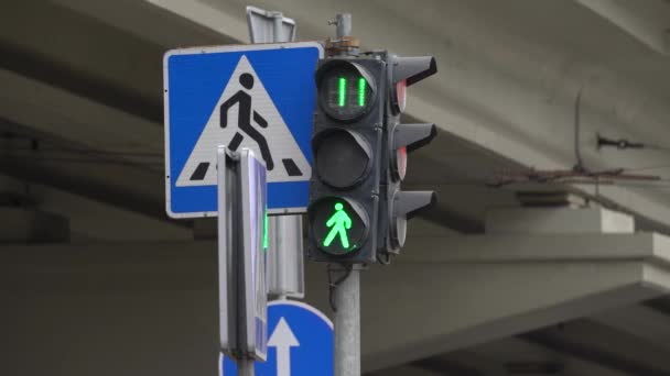 Пішохідний світлофор на міській вулиці вдень — стокове відео