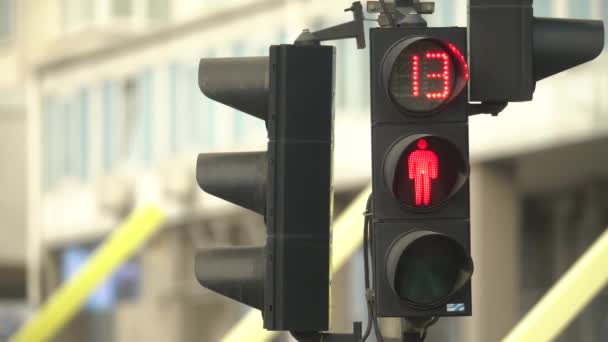 Semáforo pedestre em uma rua da cidade — Vídeo de Stock