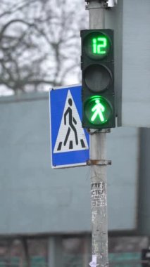 Yoldaki yaya trafik ışıklarının dikey videosu