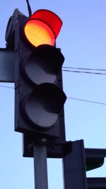 Yoldaki bir trafik ışığının dikey videosu