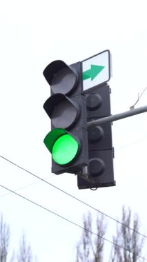 Yoldaki bir trafik ışığının dikey videosu