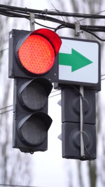 Yoldaki bir trafik ışığının dikey videosu