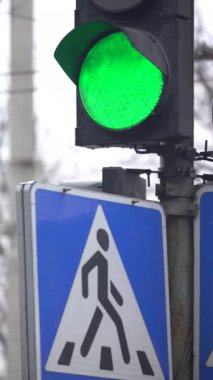 Yoldaki bir trafik ışığının dikey videosu