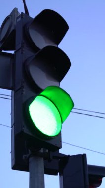 Yoldaki bir trafik ışığının dikey videosu