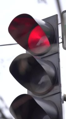 Yoldaki bir trafik ışığının dikey videosu