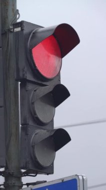Yoldaki bir trafik ışığının dikey videosu
