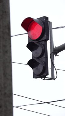 Yoldaki bir trafik ışığının dikey videosu