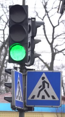Yoldaki bir trafik ışığının dikey videosu