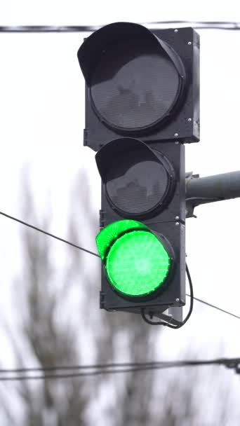 Vídeo vertical de um semáforo na estrada — Vídeo de Stock