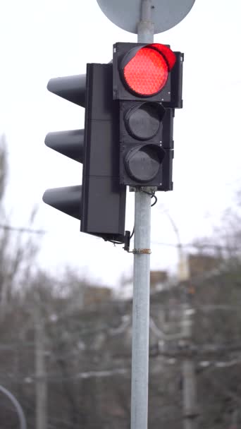 Vertikal video av ett trafikljus på vägen — Stockvideo